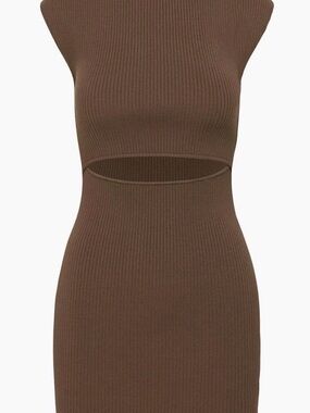 Aritzia Ribbed Sleeveless Midi Dress with Waist Cutout - Brown